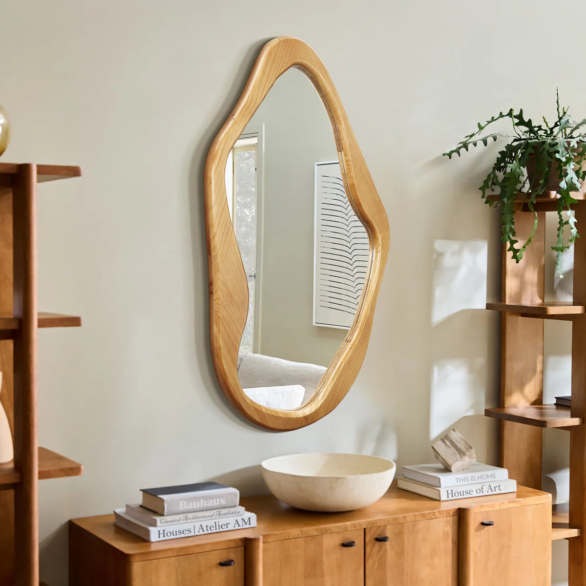 Asymmetrical Natural Pine Wood Frame Free Form Wall Mirror | Wayfair North America