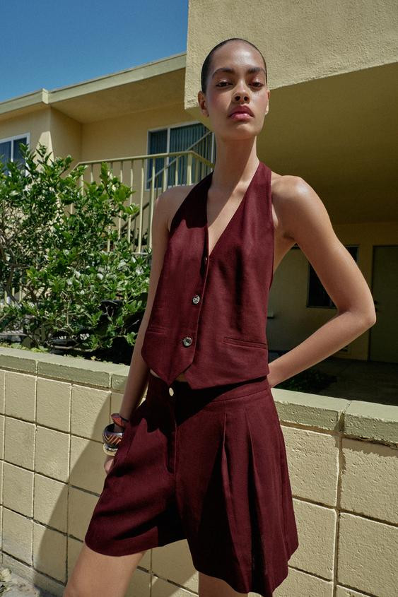 LINEN BLEND BERMUDA SHORTS WITH DARTS | Zara UK