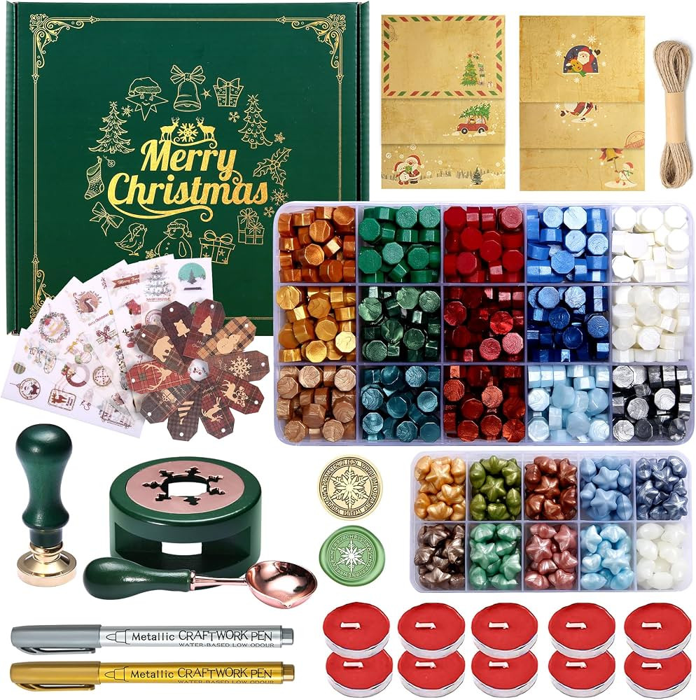 Comealltime Christmas Wax Seal Kit with Snow Wax Seal Stamp, 25 Colors Wax Seal Beads with Sealin... | Amazon (US)