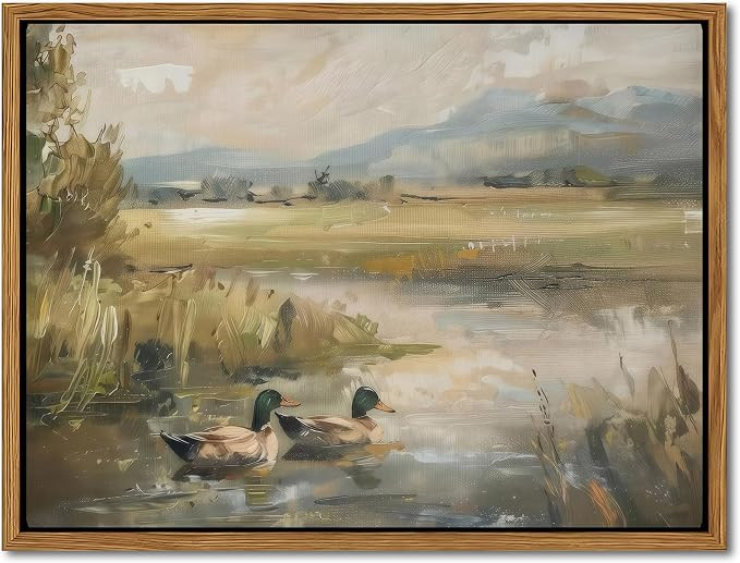 Floating Framed Canvas Wall Art, Vintage Mallard Duck Oil Paintings Print, Countryside Art Wildli... | Amazon (US)