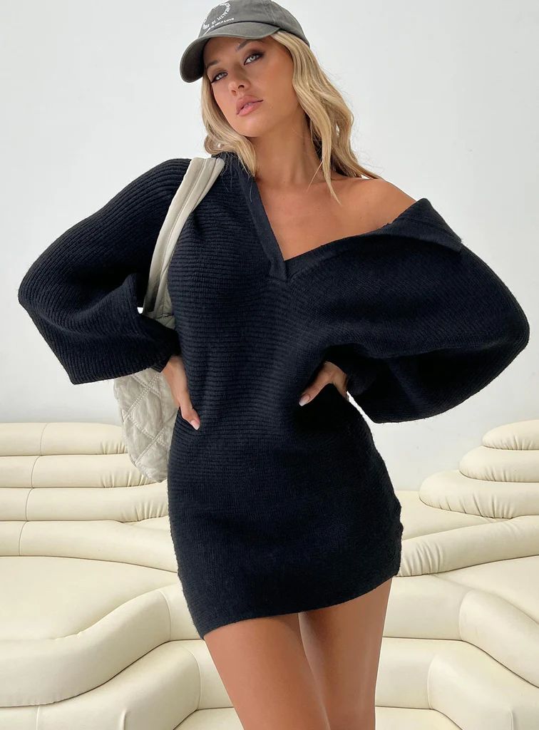 Thorelle Sweater Mini Dress Black | Princess Polly US