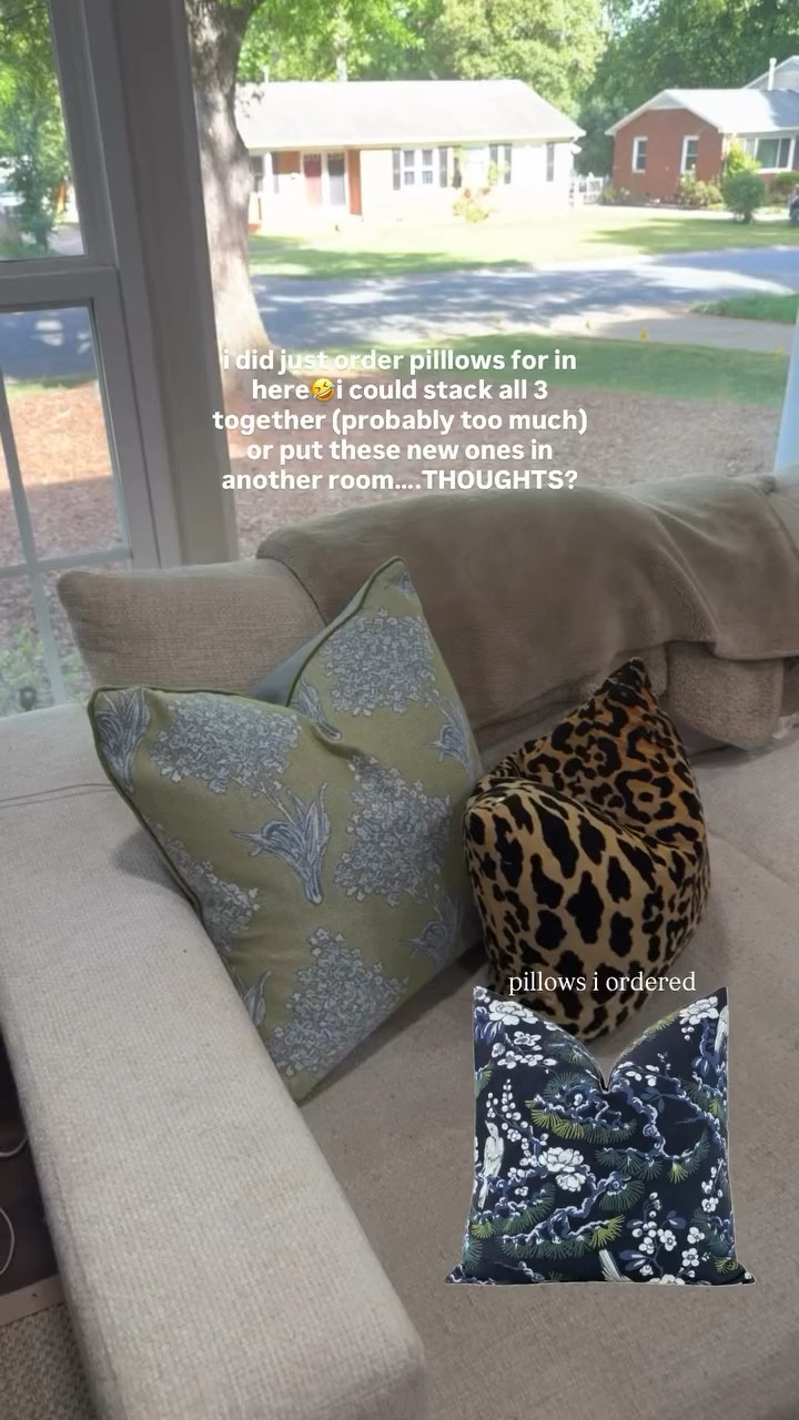 Couch throw pillows! 

Light blue and green pillow I found at a vintage pop-up, but I linked similar! Also linked to my favorite pillow inserts 
￼

#LTKHome