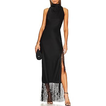 Aigeman Womens Vintage Flapper Dress 1920s Great Gatsby Halter High Neck Maxi Dress Tassels Hem H... | Amazon (US)