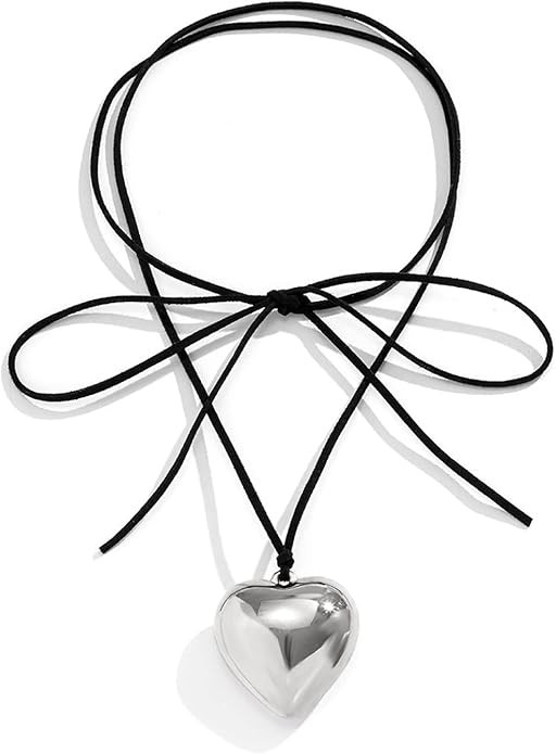 Mullike Chunky Puffy Heart Choker Necklace for Women Big Glass Heart Pendant Necklace With Elegan... | Amazon (US)