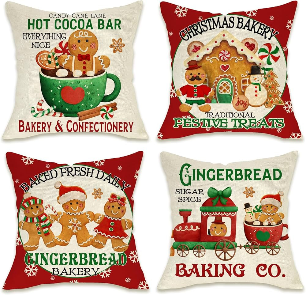 Amazon.com: Fahrendom Christmas Gingerbread Man House Decorative Throw Pillow Cover 18x18 Set of ... | Amazon (US)