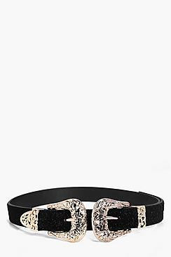 Filigree Double Buckle Faux Pony Belt | Boohoo.com (US & CA)