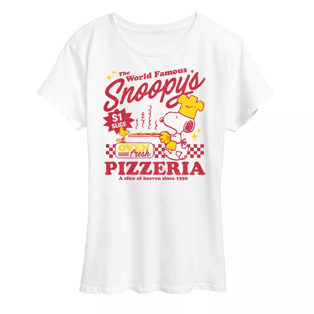 Women's - Peanuts - Snoopy World Famous Pizzeria Oven Fresh Short Sleeve Graphic T-Shirt | Target