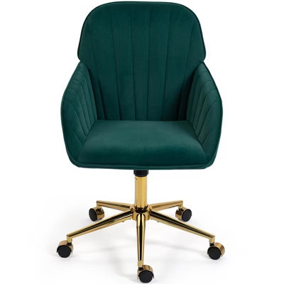 Bosmiller Velvet Home Office Chair, Gold Base and Wheels, Modern Makeup Vanity Chair, Height Adjustable Swivel Desk Chair, Living Room Bedroom, Green | Target