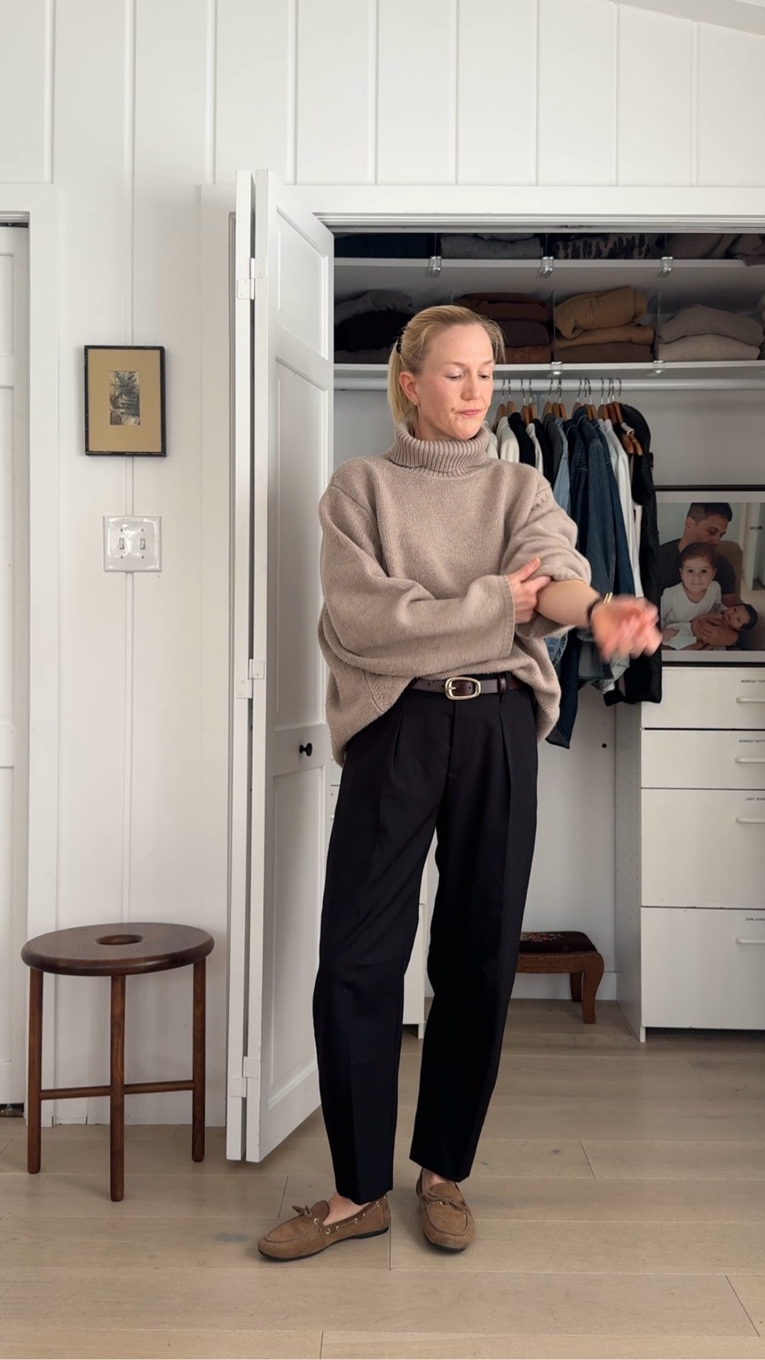 An easy back-to-routine look for January winter style! Love these AYR pants for days when I want to look put-together but need to be comfy too. An oversized knit and suede boat shoes in the same taupe maw a color sandwich for an easy, elevated outfit! #winterstyle #minimaliststyle #toteme #ayr

#LTKmomlife #LTKOver40 #LTKgrwm