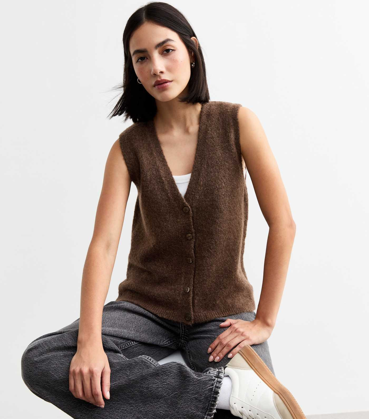 Dark Brown Button Knit Waistcoat 
						
						Add to Saved Items
						Remove from Saved Items | New Look (UK)
