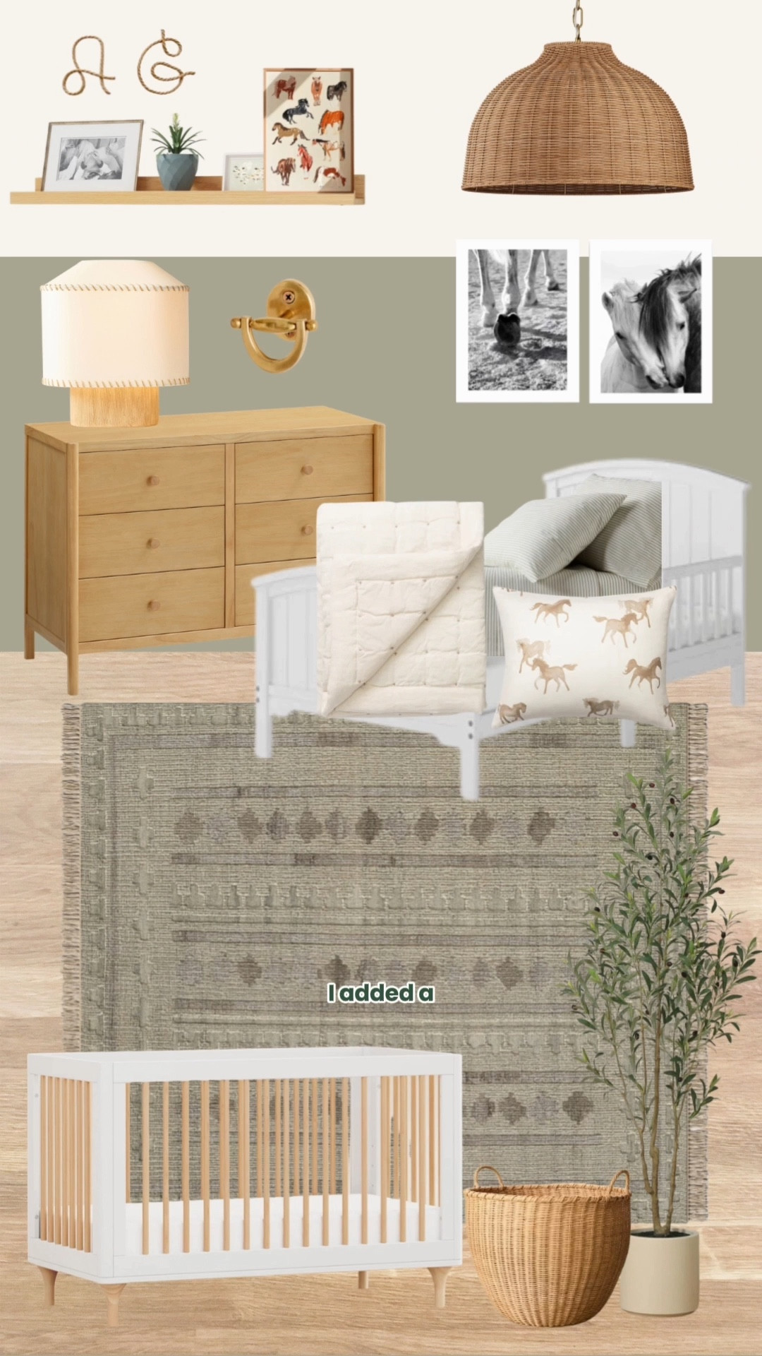 Shared nursery + toddler girl room with soft ranch-inspired vibes 🤍
This space blends natural wood tones, creamy white furniture, and olive green shiplap for a calm, gender-neutral room that grows with your kids. I layered in rattan lighting, subtle rope whipstitch details, vintage-inspired rugs, and personal horse portraits to keep it cozy, timeless, and meaningful — not themed or trendy.
Perfect for parents looking for a shared girls’ room, ranch-style nursery, or a neutral nursery design that still feels warm and elevated. All pieces here are practical, kid-friendly, and designed to transition beautifully from baby to toddler years.
🪵🐎🌿

shared nursery, shared toddler room, shared girls room, ranch style nursery, neutral nursery design, olive green nursery, rattan nursery decor, natural wood furniture, white nursery furniture, western nursery decor, nursery room inspiration


#LTKBaby #LTKKids #LTKHome