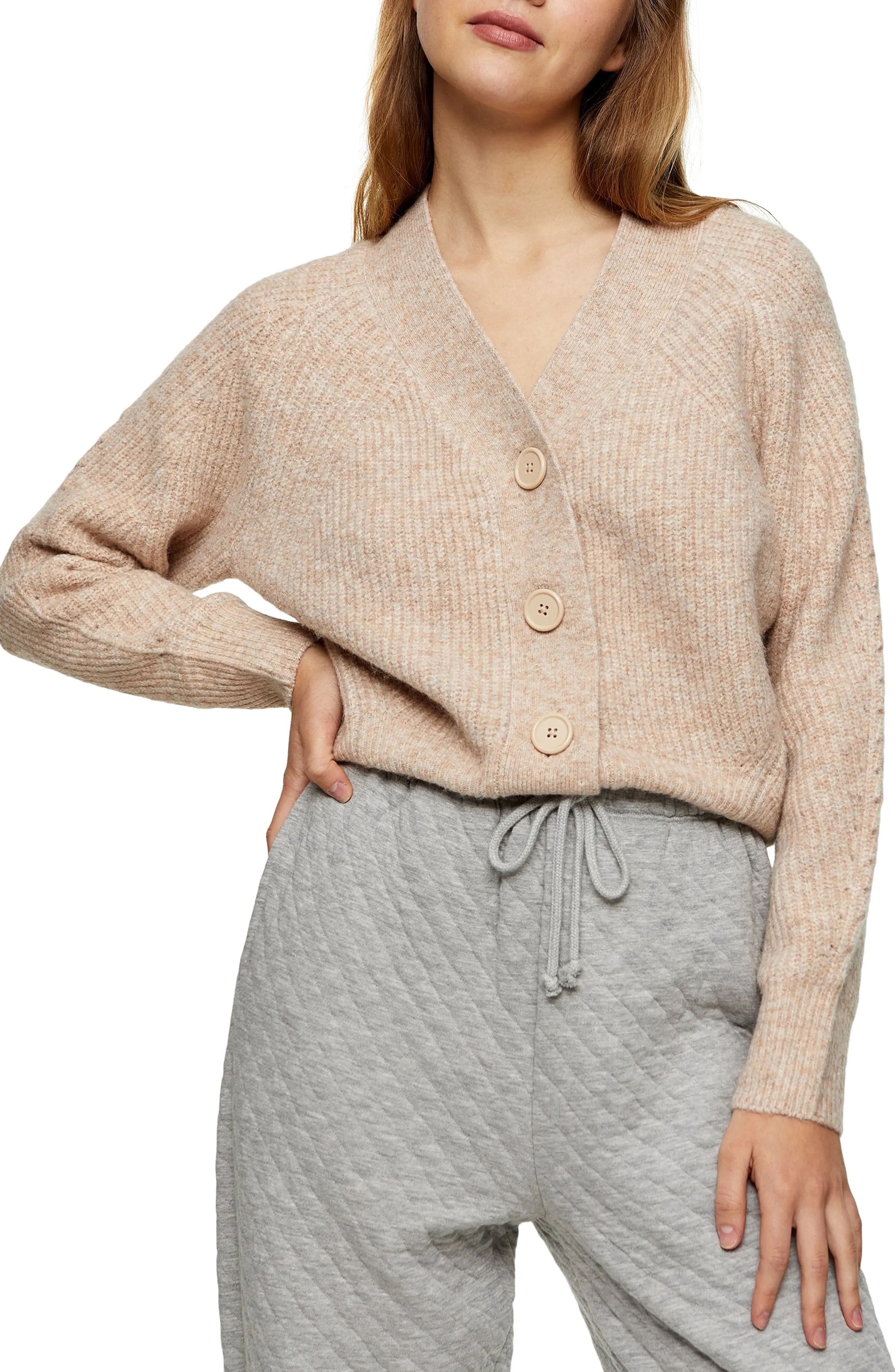 Women's Topshop Ribbed Cardigan, Size Small - Beige | Nordstrom