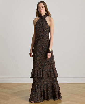 Lauren Ralph LaurenWomen's Paisley Georgette Tiered Mockneck Gown | Macy's