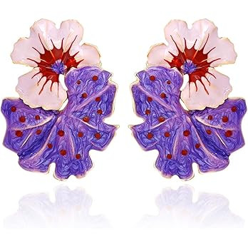 Large Flower Earrings Studs Dangle Enamel Statement Earrings Big Exaggerated Floral Earrings Jewe... | Amazon (US)