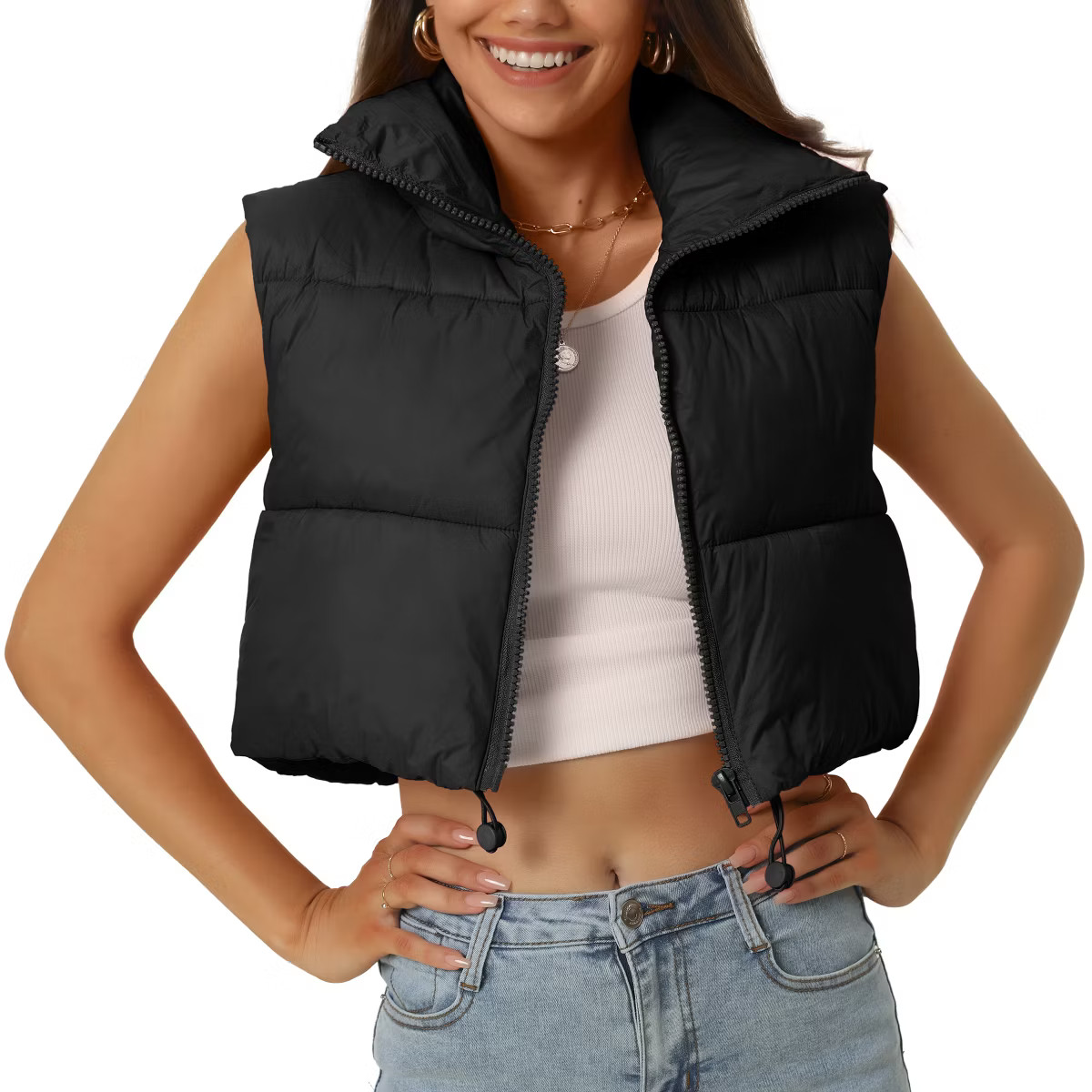 Seta T Women's High Stand Collar Lightweight Zip Puffer Crop Padded Vest | Target