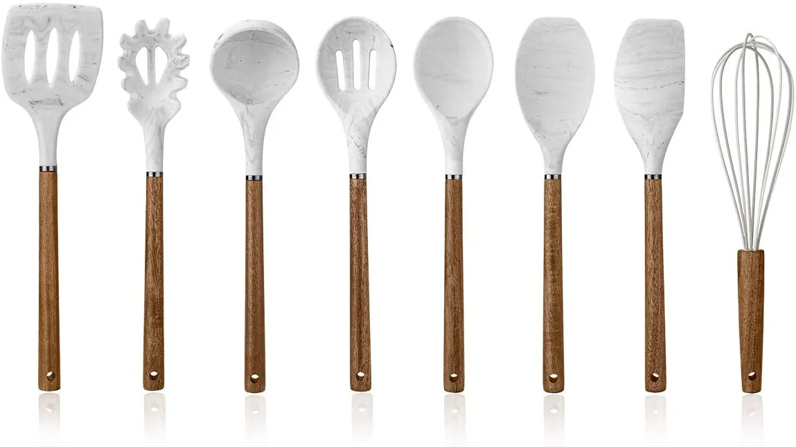 Cook with Color 8 Pc Non Stick Silicone Utensil Set with Rounded Wood Handles for Cooking and Bak... | Walmart (US)