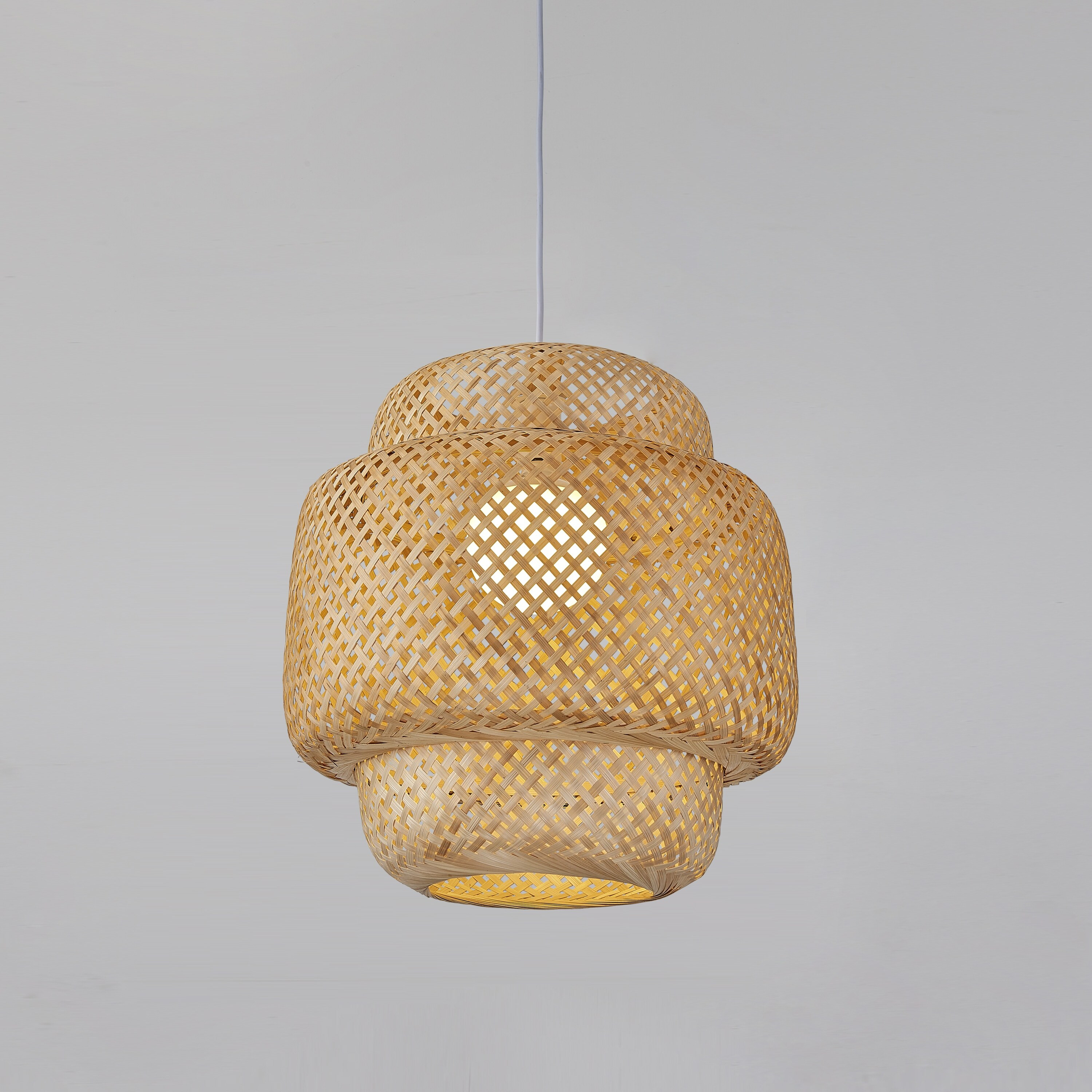 1 Light Caged Chandelier in Natural Rattan and White Cord - 17"H x 19.6"W x 19.6"D | Bed Bath & Beyond