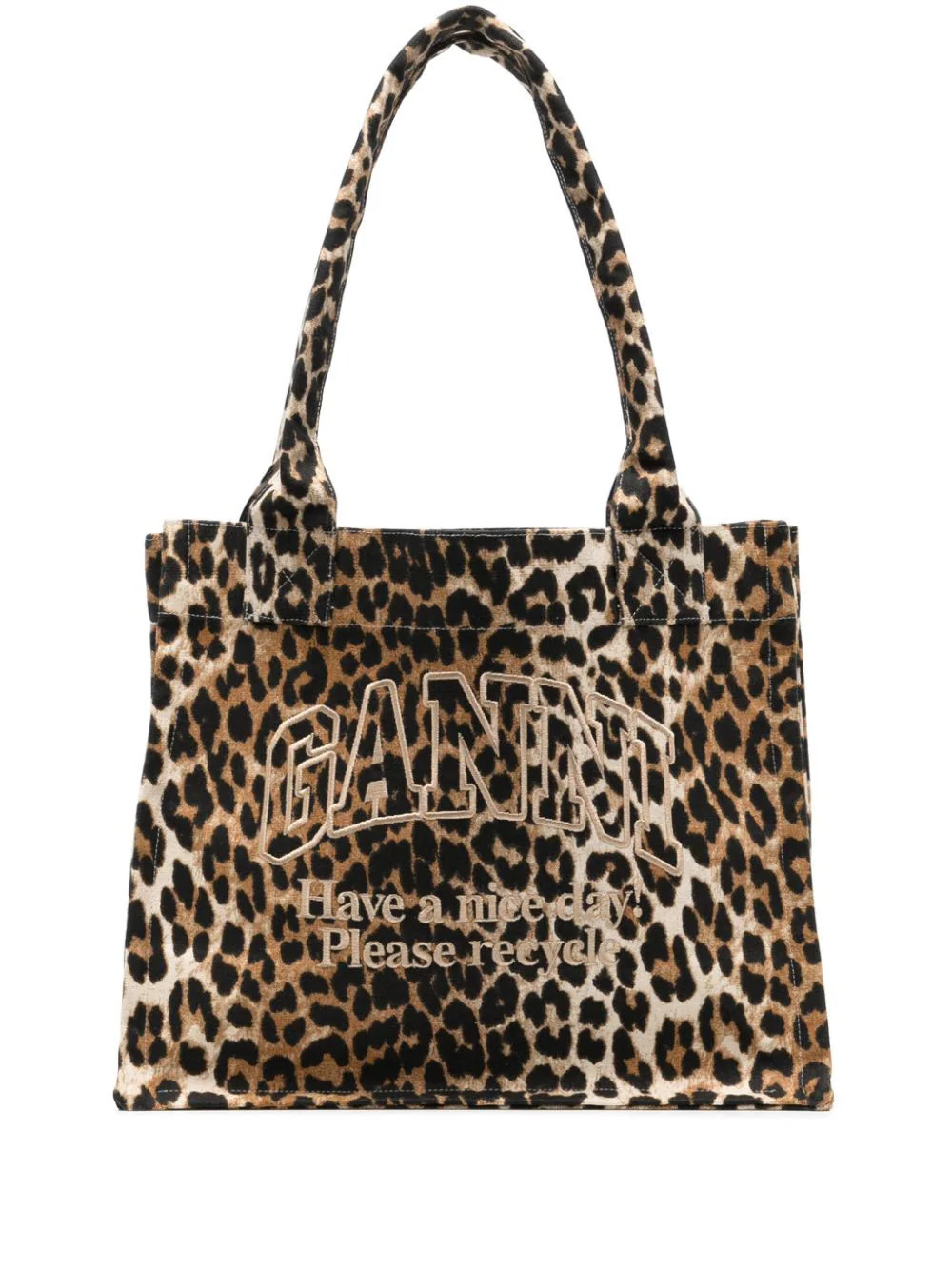 GANNI large leopard-print canvas tote bag - Brown | Farfetch Global