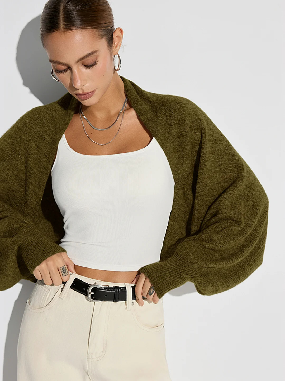 Wool Blend Oversized Batwing Sleeve Cardigan | Commense