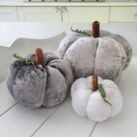 Three Grey & White Crushed Velvet Pumpkins | Etsy (UK)
