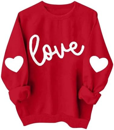 Valentines Day Shirts Women Causal Heart Print Graphic Long Sleeve Oversized Tops Plus Size Crewn... | Amazon (US)