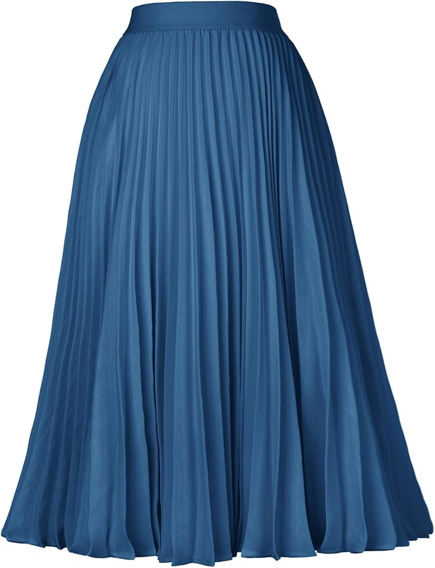 GRACE KARIN Women High Elastic Waist Pleated Chiffon Skirt Midi Swing A-line Skirts | Amazon (US)