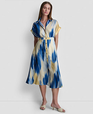 DKNY Women's Abstract Printed Midi Shirt-Dress - Macy's | Macy's