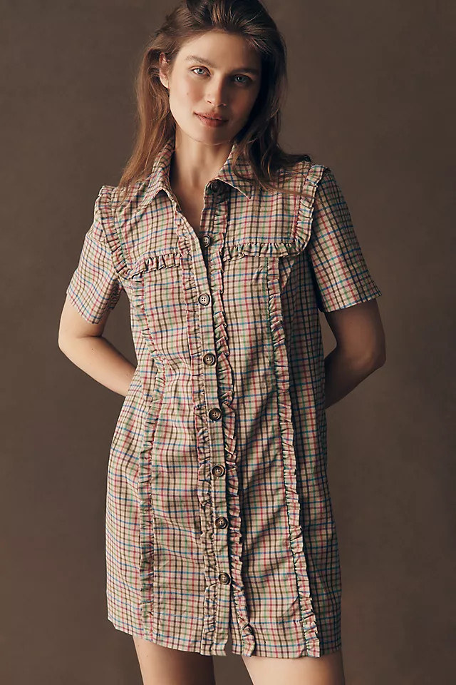 Short-Sleeve Metallic Brocade Mini Dress | Anthropologie (US)