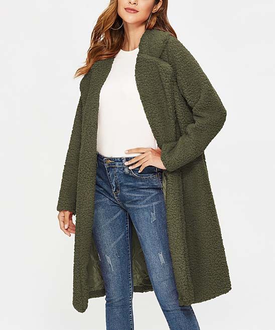 Suvimuga Women's Overcoats Army - Army Green Teddy Coat - Women | Zulily