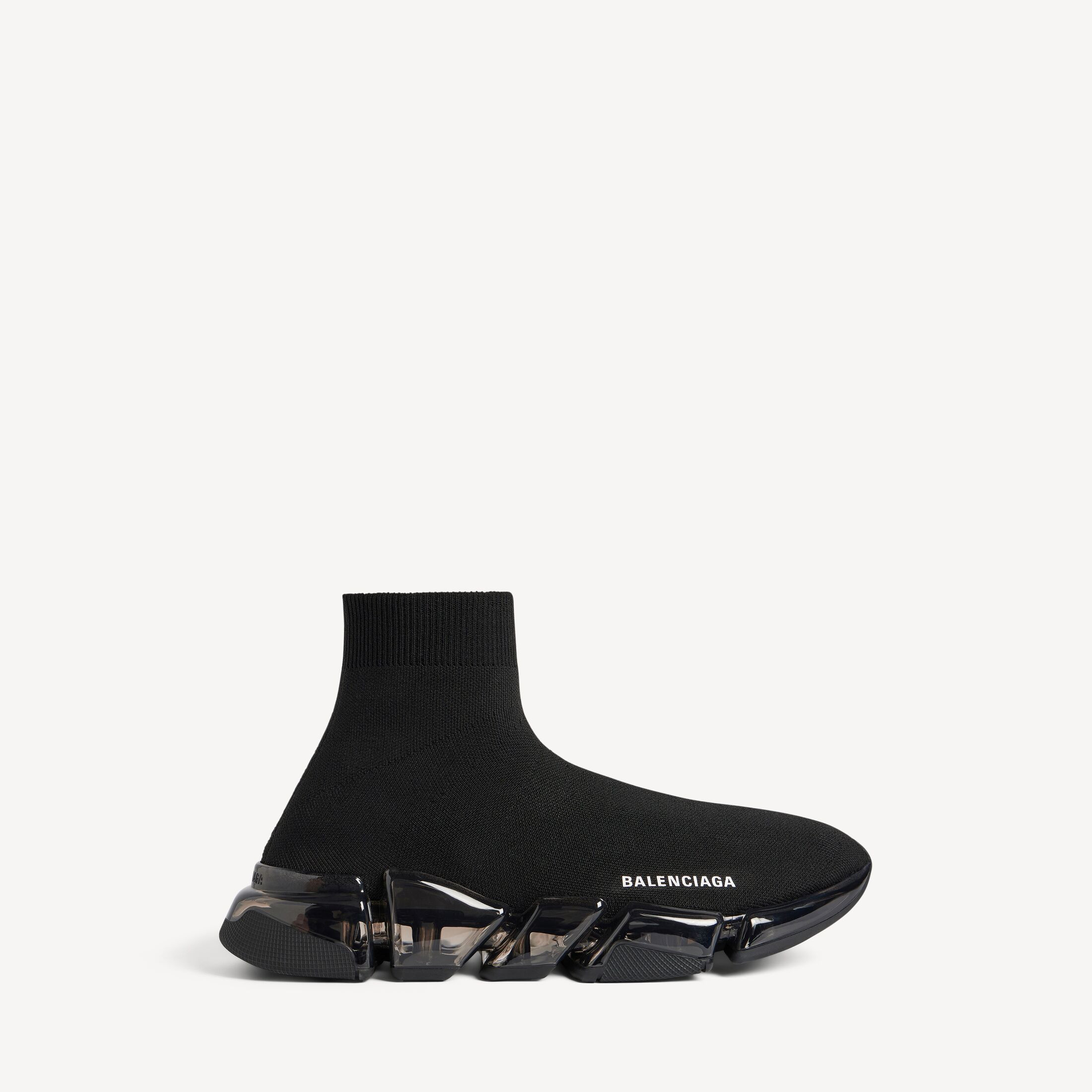 Women's Speed 2.0 Full Clear Sole Recycled Knit Sneaker in Black | Balenciaga US | Balenciaga