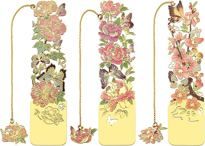 3 PCS Metal Bookmarks - Pretty & Beautiful Flower Bookmarks for Women - Peach Blossom, Cottonrose... | Amazon (US)
