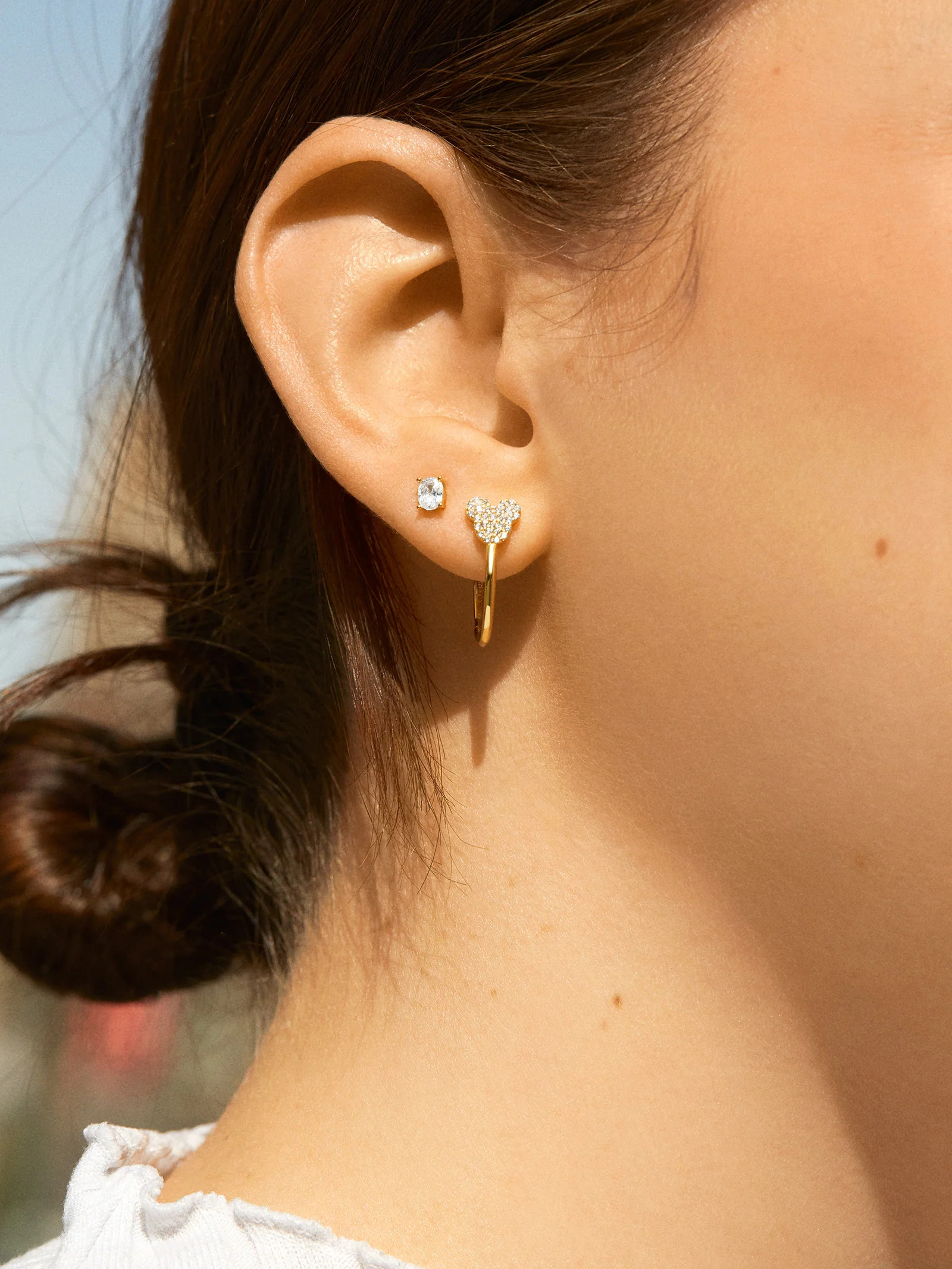 Mickey Mouse Disney 18K Gold Plated Sterling Silver Huggie Hoop Earrings - Gold/Pavé | BaubleBar (US)