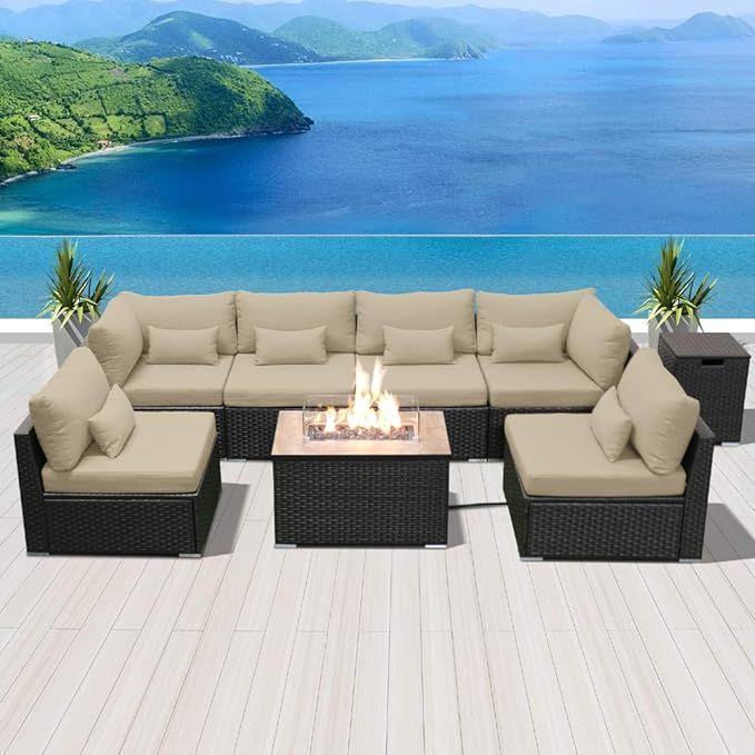 Dineli Patio Furniture Sectional Sofa with Gas Fire Pit Table Outdoor Patio Furniture Sets Propan... | Amazon (US)