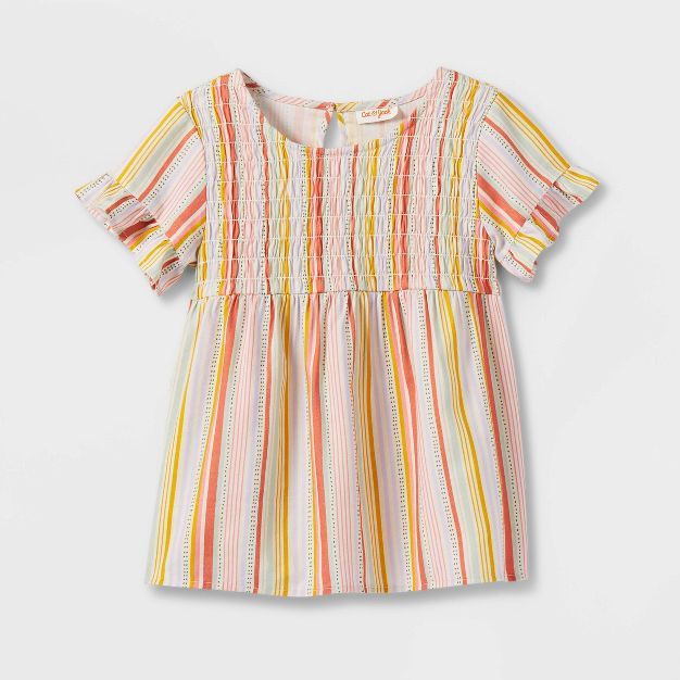 Girls' Floral Short Sleeve Smocked Woven Shirt - Cat & Jack™ | Target
