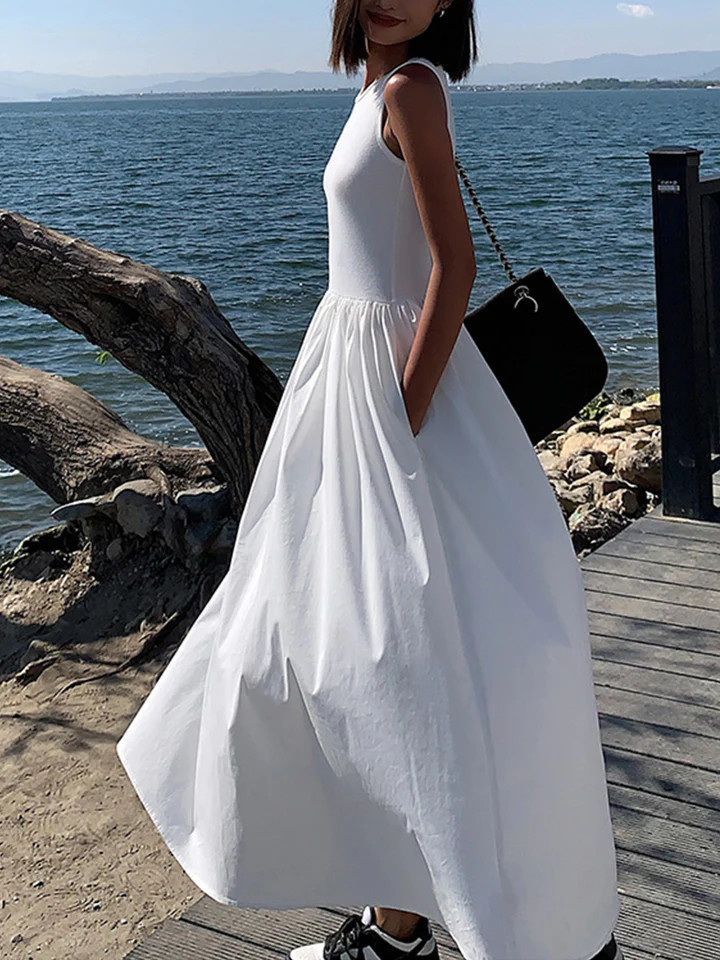 Leisure Crew Neck Long Dress | Commense