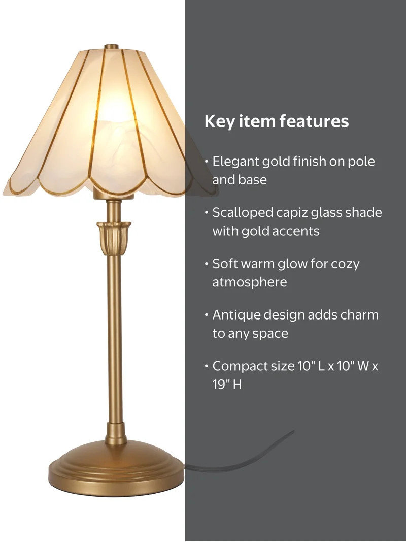 Home Decor Collection Capiz Scalloped Glass Table Lamp, Gold Finish, 19"H | Walmart (US)
