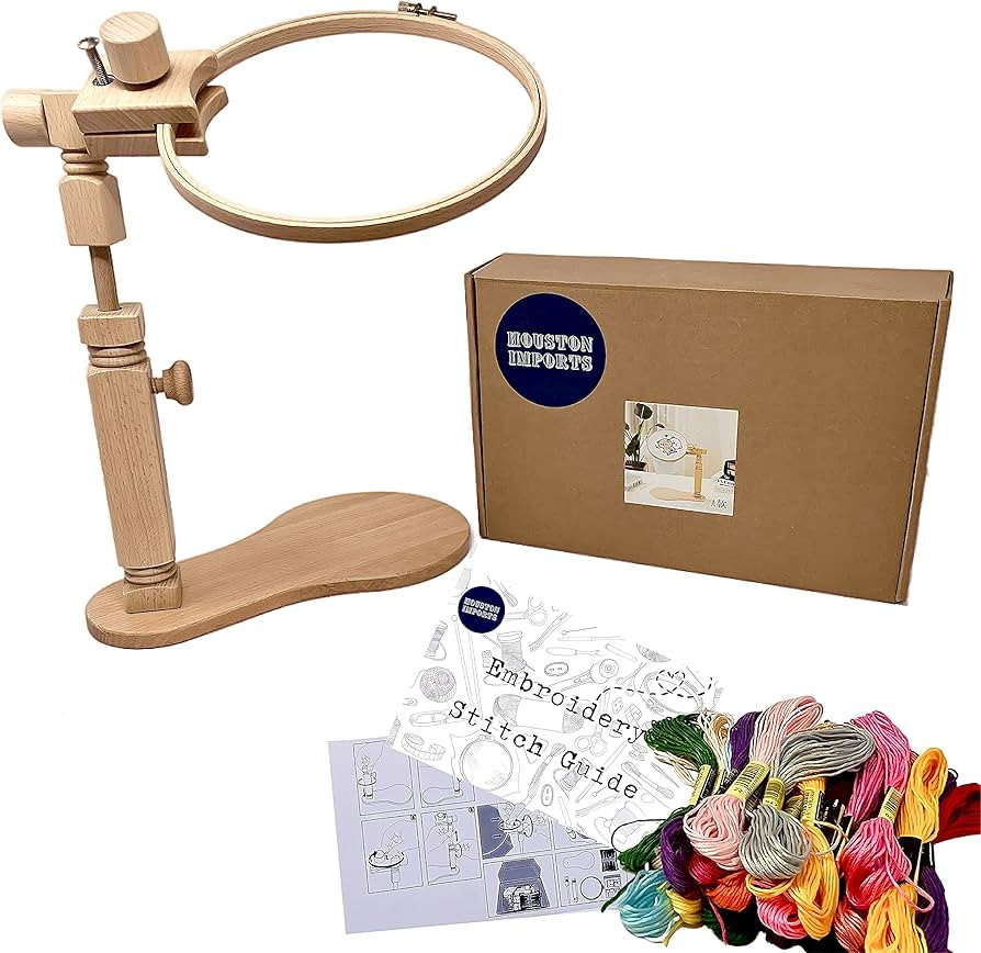 Hand Embroidery Kit with 8” Hoop, Stand, and 24 Assorted Color Threads, Beginner Sewing and Nee... | Amazon (US)