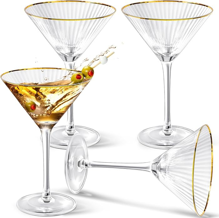 Gold Rim Martini Glasses Set of 4 Ribbed Coupe Glasses with Stem 9 oz Reusable Crystal Champagne ... | Amazon (US)