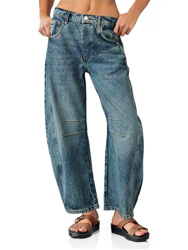 PLNOTME Women's Baggy Boyfriend Jeans Vintage Wide Leg Mid Rise Barrel Denim Ankle Pants | Amazon (US)