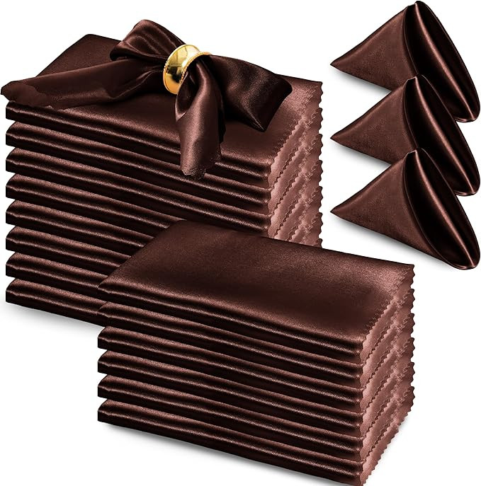 RUDONG M 72 Pack Chocolate Brown Satin Napkin, 17 x 17 Inch Square Cloth Napkins, Soft Fabric Nap... | Amazon (US)