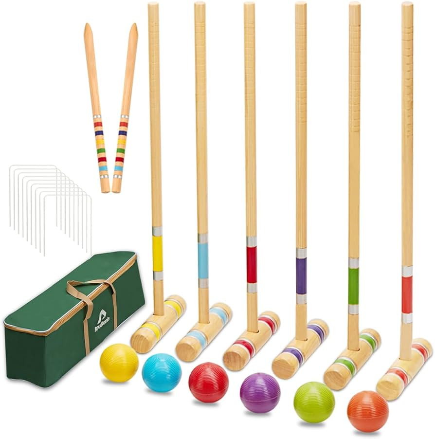 ApudArmis Six Player Croquet Set with Premiun Rubber Wooden Mallets 28In,Colored Ball,Wickets,Sta... | Amazon (US)