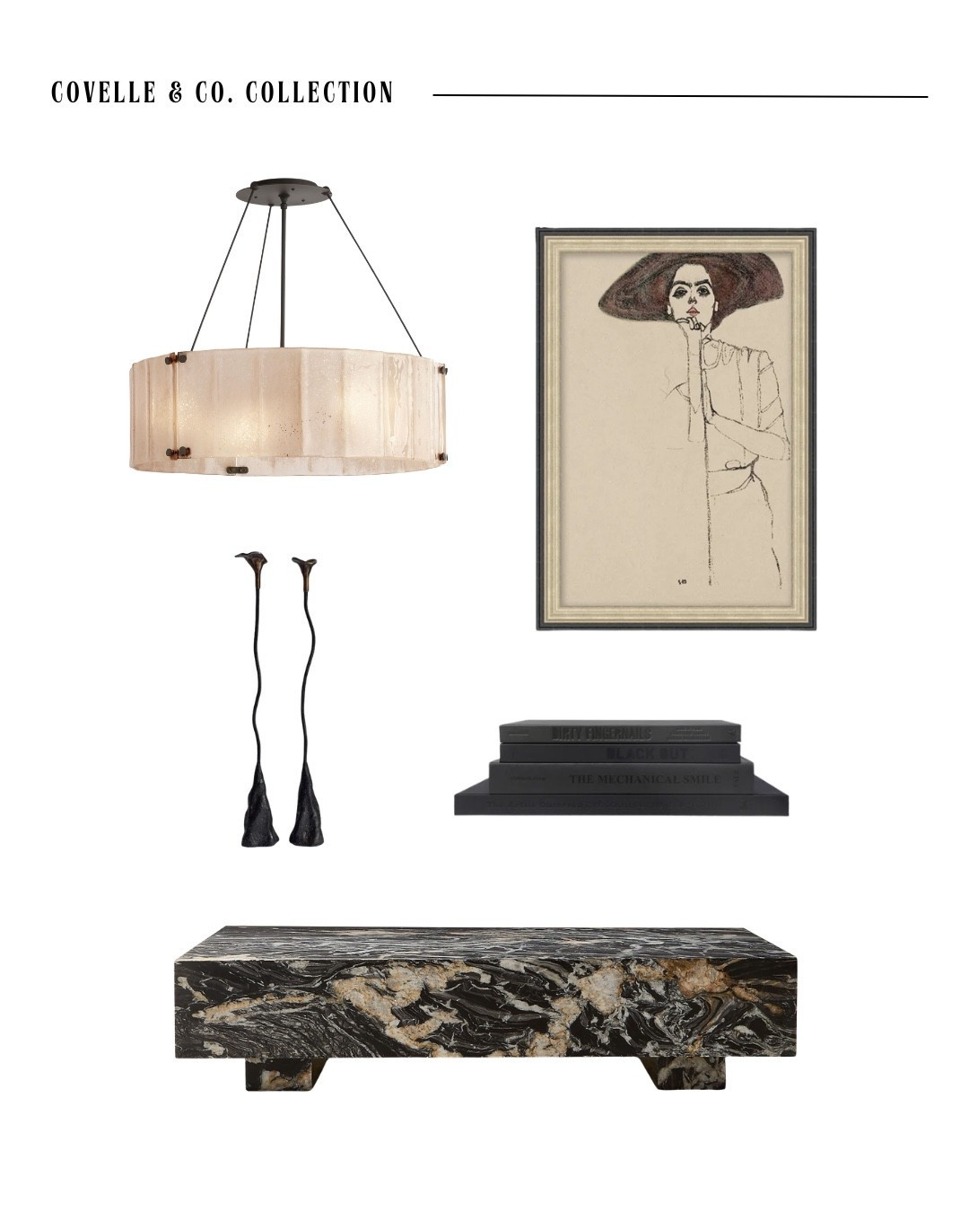 Some spaces whisper.
Others make a statement the second you walk in.
This week's Covelle & Co. Collection | Modern Noir is a study in contrast—where bold black finishes meet soft cream tones, sculptural forms, and timeless materials that never go out of style.
This edit features some of our favorite pieces, including the Rejuvenation pendant that anchors the room, striking Perigold wall art and decorative stacked books, Canggu candlestick holders that add warmth and texture, and a sculptural CB2 marble coffee table that ties the entire space together. Every piece was intentionally selected to create a home that feels sophisticated, layered, and effortlessly lived in.
Because the best-designed homes aren't filled with more things—they're filled with the right things.
✨ Save this collection for your next home refresh, send it to someone who loves a modern aesthetic, and tell us which piece is making its way into your cart first.
#CovelleAndCo #ModernNoir #InteriorDesignInspo #ModernHomeDecor #ShopTheLook

#LTKHome #LTKSeasonal #LTKSaleAlert