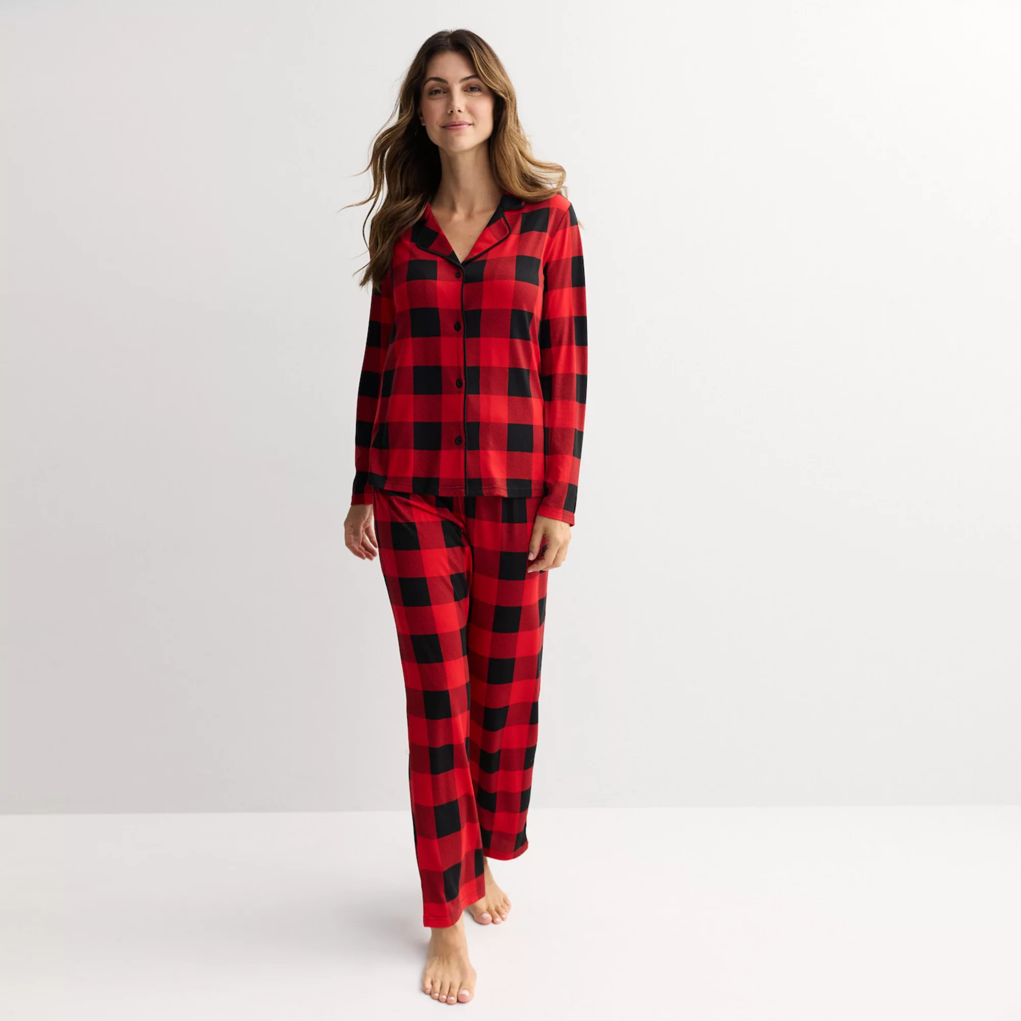 Women's Jammies For Your Families® Buffalo Check Notch Collar Pajama Top & Pajama Bottoms Set | Kohl's