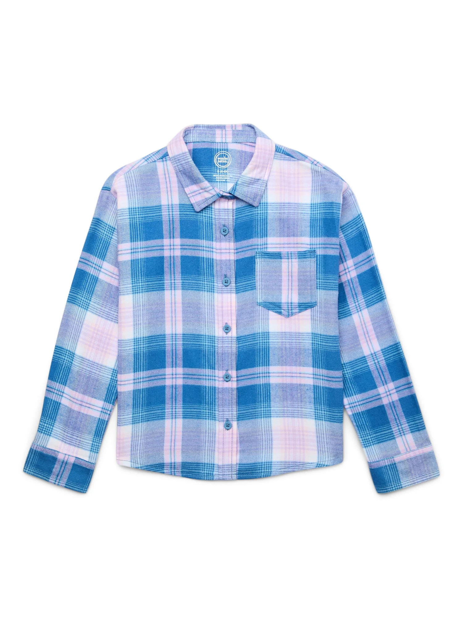 Wonder Nation Girls Flannel Shirt with Long Sleeves, Sizes 4/5-18 & Plus | Walmart (US)