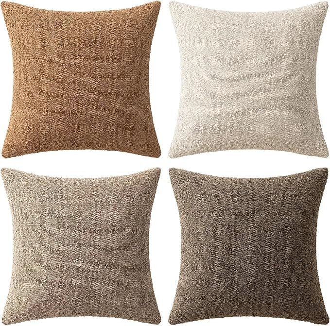 MIULEE Pack of 4 Decorative Textured Boucle Throw Pillow Covers 18x18 Inch Neutral Brown Accent S... | Amazon (US)