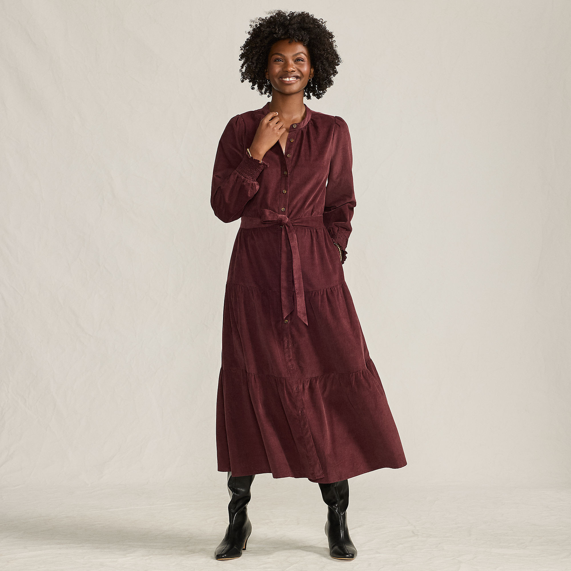 Women's Pinwale Cord Smocked Sleeve Maxi Dress | Lands' End (US)
