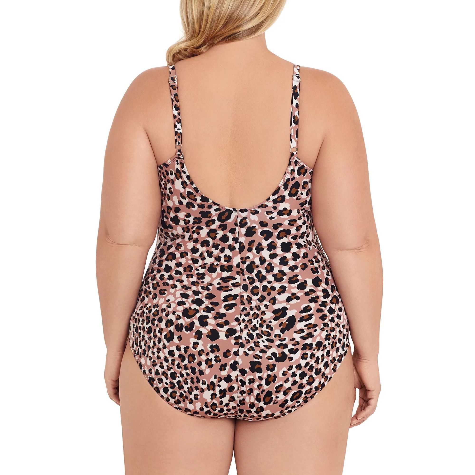 Time and Tru Women's and Women's Plus Size Chocolate Leopard One-Piece Swimsuit | Walmart (US)