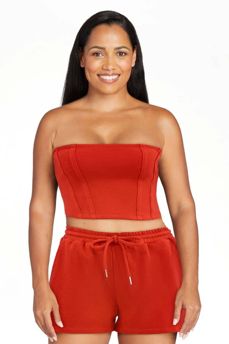 No Boundaries French Terry Tube Top and Shorts Set, 2-Piece, Women's | Walmart (US)