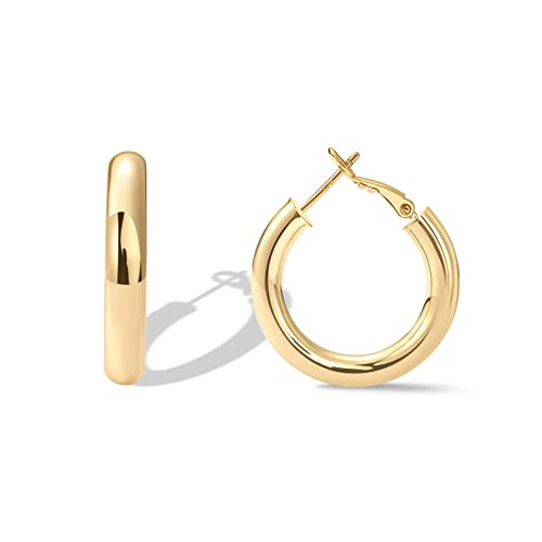 PAVOI 14K Gold Plated 925 Sterling Silver Post Hoops | Lightweight Chunky Hoops Huggies | Thick Gold Hoop Earrings for Women (Yellow Gold,30mm) | Amazon (US)
