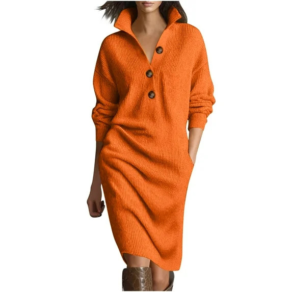 Gpaecead Women Oversized Fall Sweater Dress Turtleneck Half Button Casual Pullover Sweater Midi D... | Walmart (US)